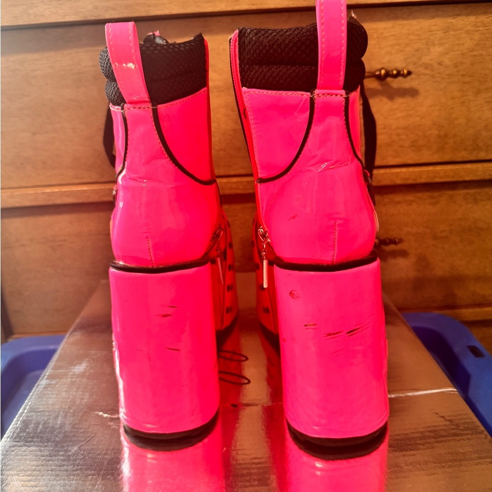 Vibrant Pink Platform Ankle Boots - Picture 5 of 8